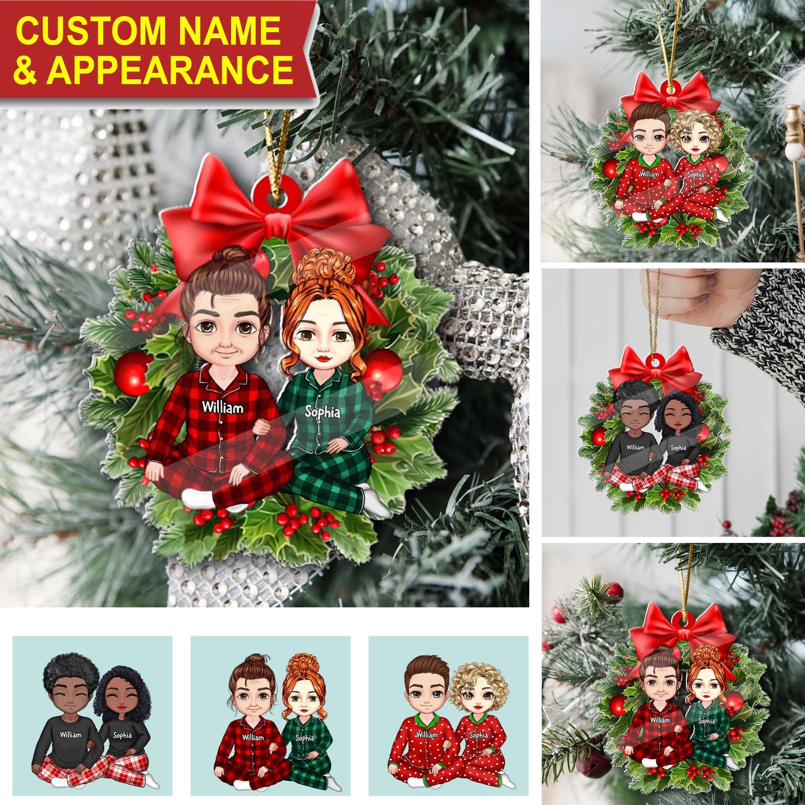 Blisscorners Christmas Couple Gift - Custom Photo And Names, Personalized Acrylic Ornament - Gift For Christmas, Family Gift2D Flat LM2111