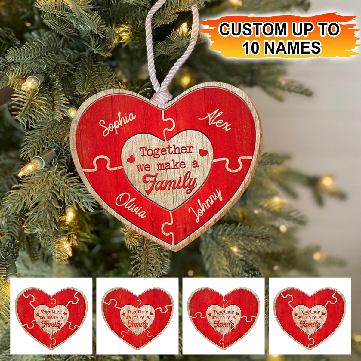 Blisscorners Heart Family, Custom Name In Heart - Personalized Custom Shaped Wooden Ornament - Gift For Family, Christmas Gift2D Flat LM2111