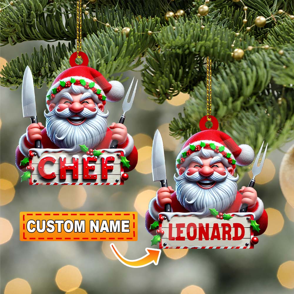 Blisscorners Custom Name Chef Ornament, Santa Chef Gift for Cooking Lovers2D Flat LM2211