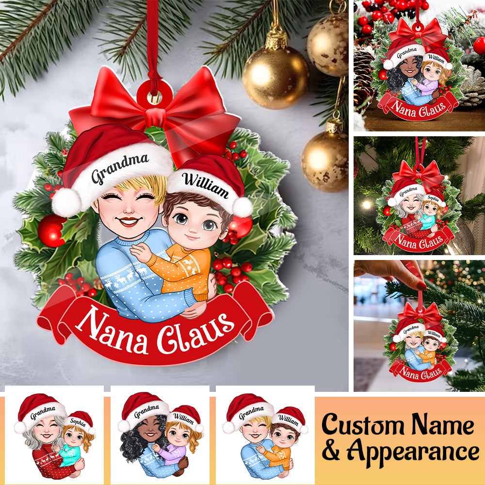 Blisscorners Nana Claus, Grandma And Kid Christmas Decor - Personalized Acrylic Ornament - Gift For Family2D Flat LM2111
