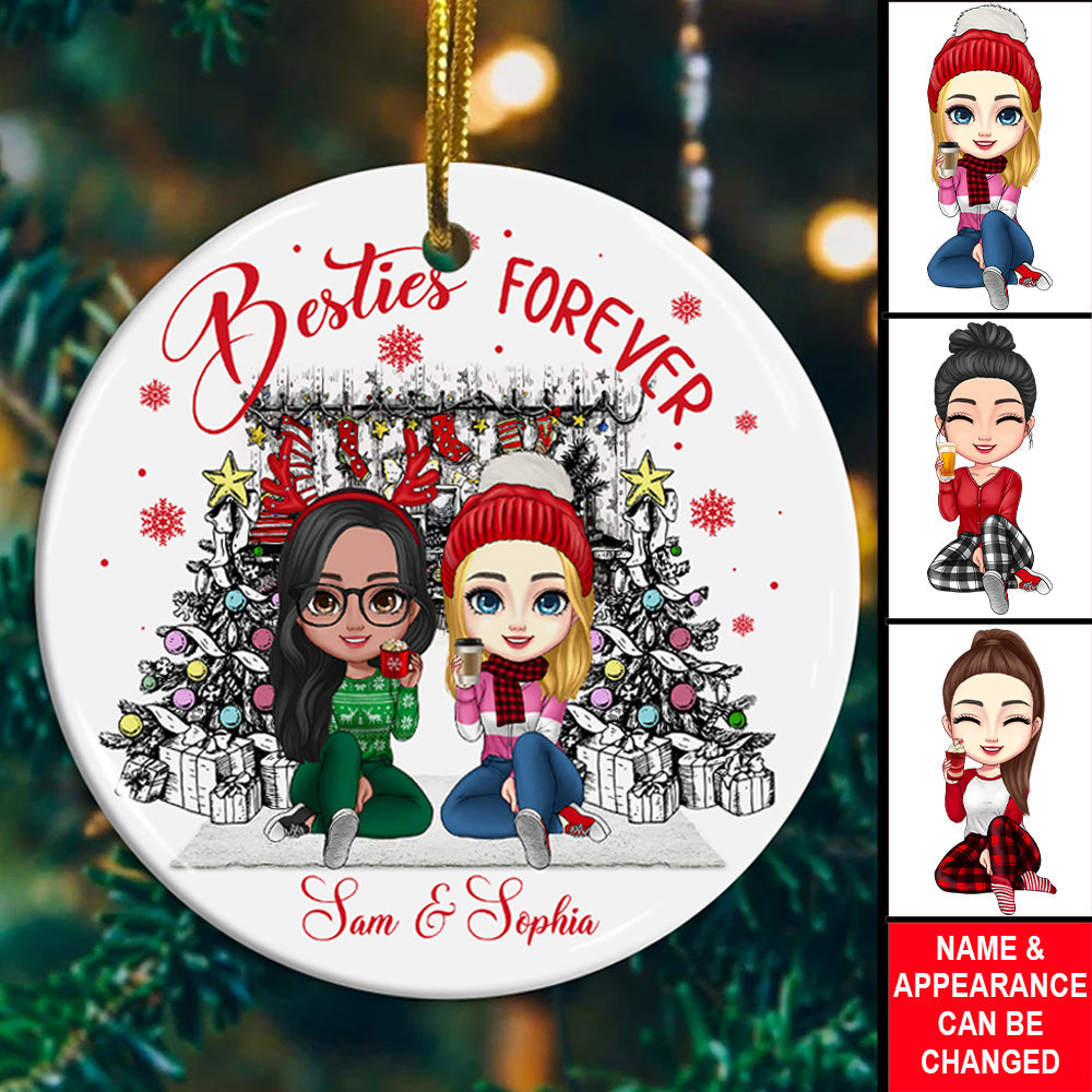 Blisscorners Christmas Besties Forever, Custom Appearances And Names- Personalized Ceramic Ornament - Gift For Christmas, Gift For Friends2D Flat LM2111