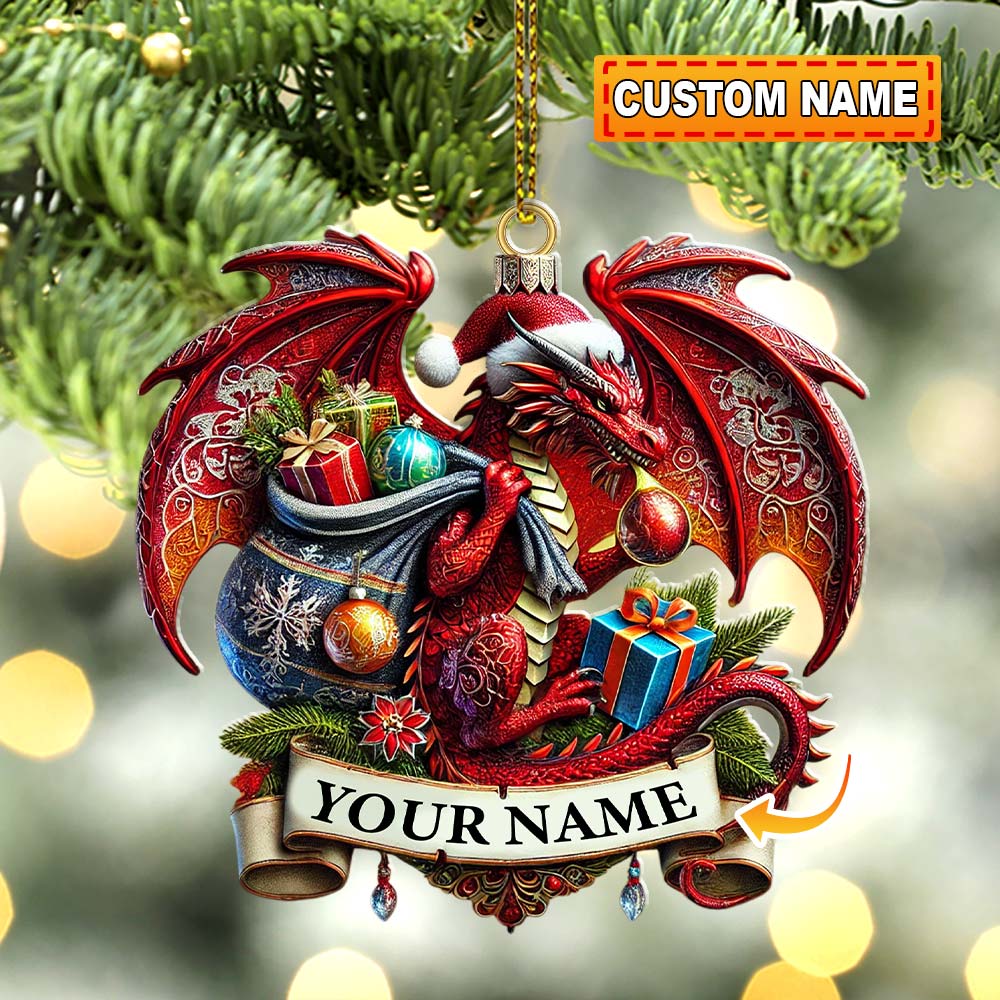 Blisscorners Custom Name Dragon Ornament, Christmas Gift for Dragon Lover2D Flat LM2111