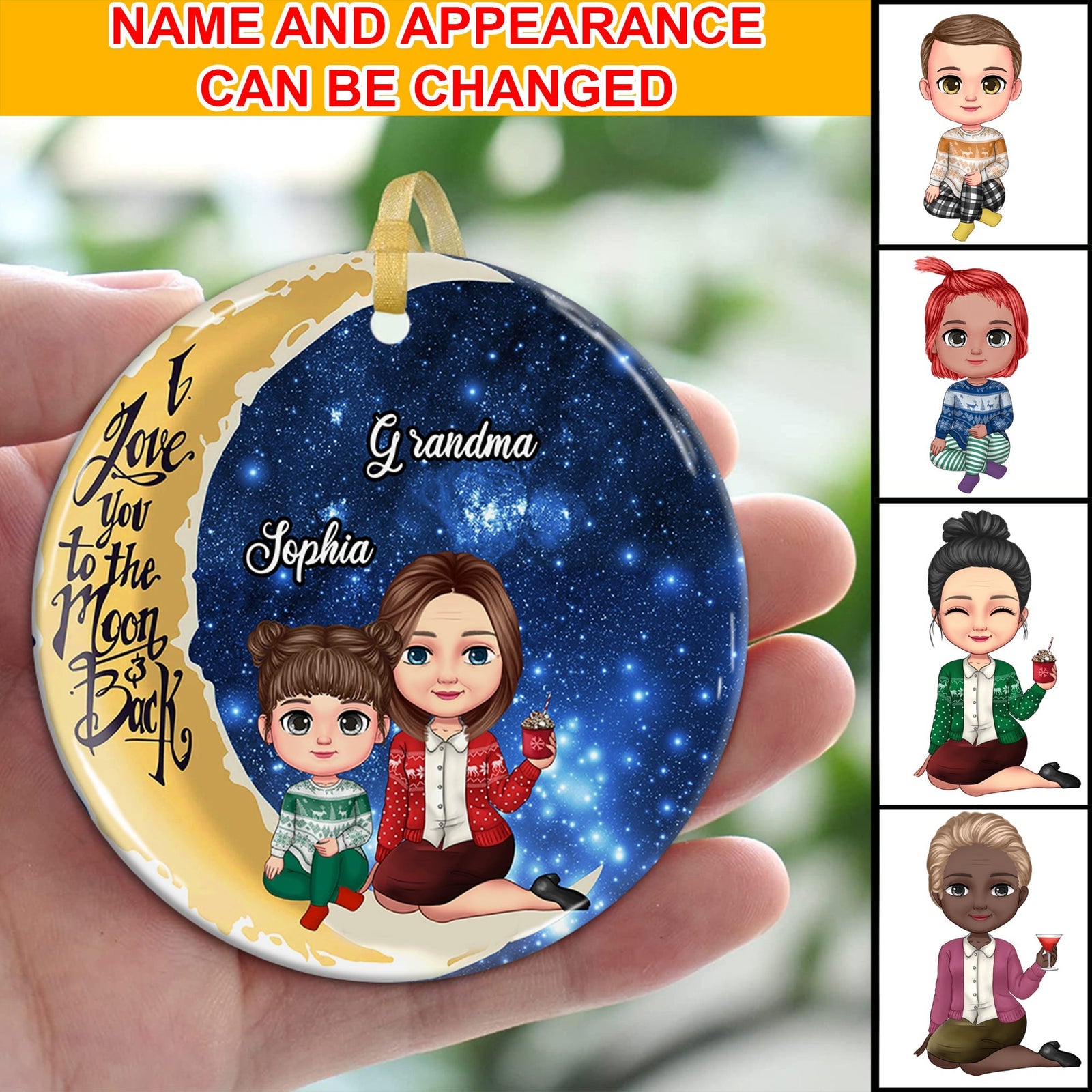 Blisscorners Personalized Ceramic Ornament - Personalized Christmas Keepsake - Kid & Grandma's Love Eternalized, Family Gift2D Flat LM2111