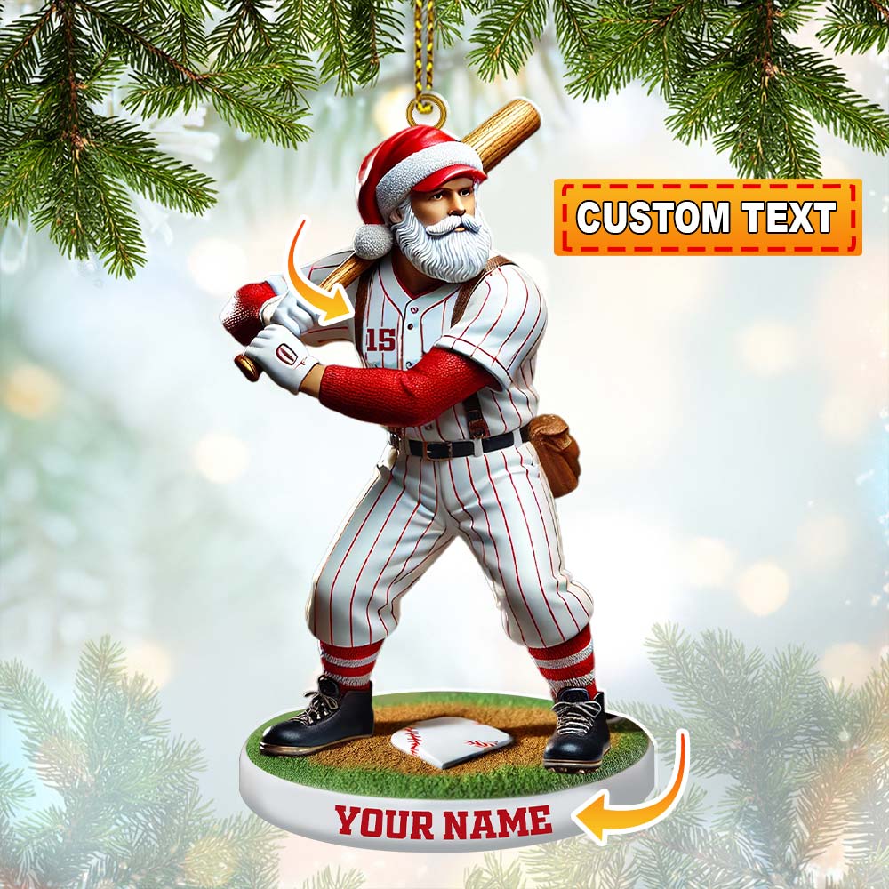 Blisscorners Custom Name and Number Baseball Ornament, Baseball Christmas Gift2D Flat LM2111