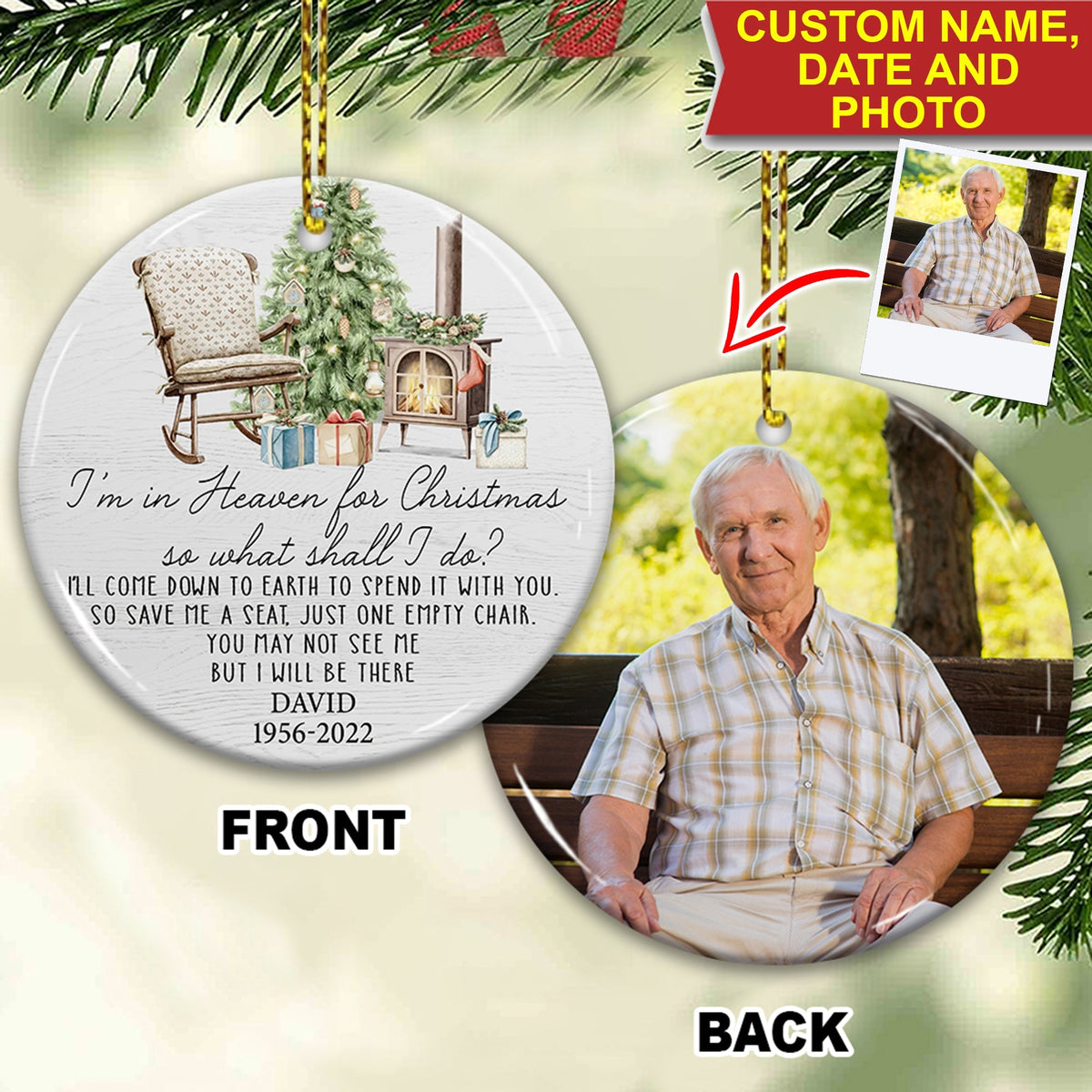 Blisscorners I Am In Heaven For Christmas So What Shall I Do - Custom Photo And Name- Personalized 2 Sides Ceramic Ornament - Gift For Family, Memorial Gift2D Flat LM2111