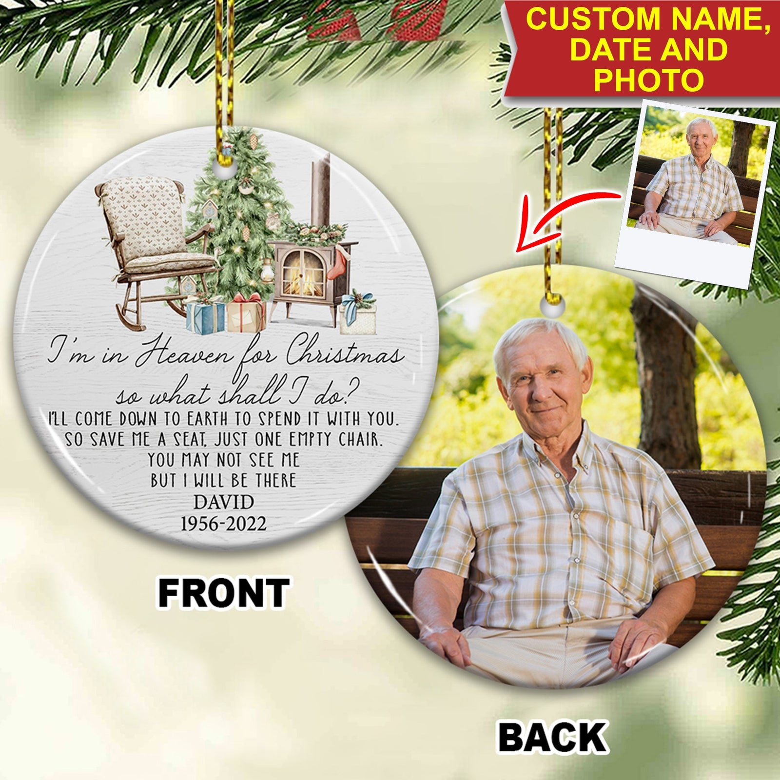 Blisscorners I Am In Heaven For Christmas So What Shall I Do - Custom Photo And Name- Personalized 2 Sides Ceramic Ornament - Gift For Family, Memorial Gift2D Flat LM2111