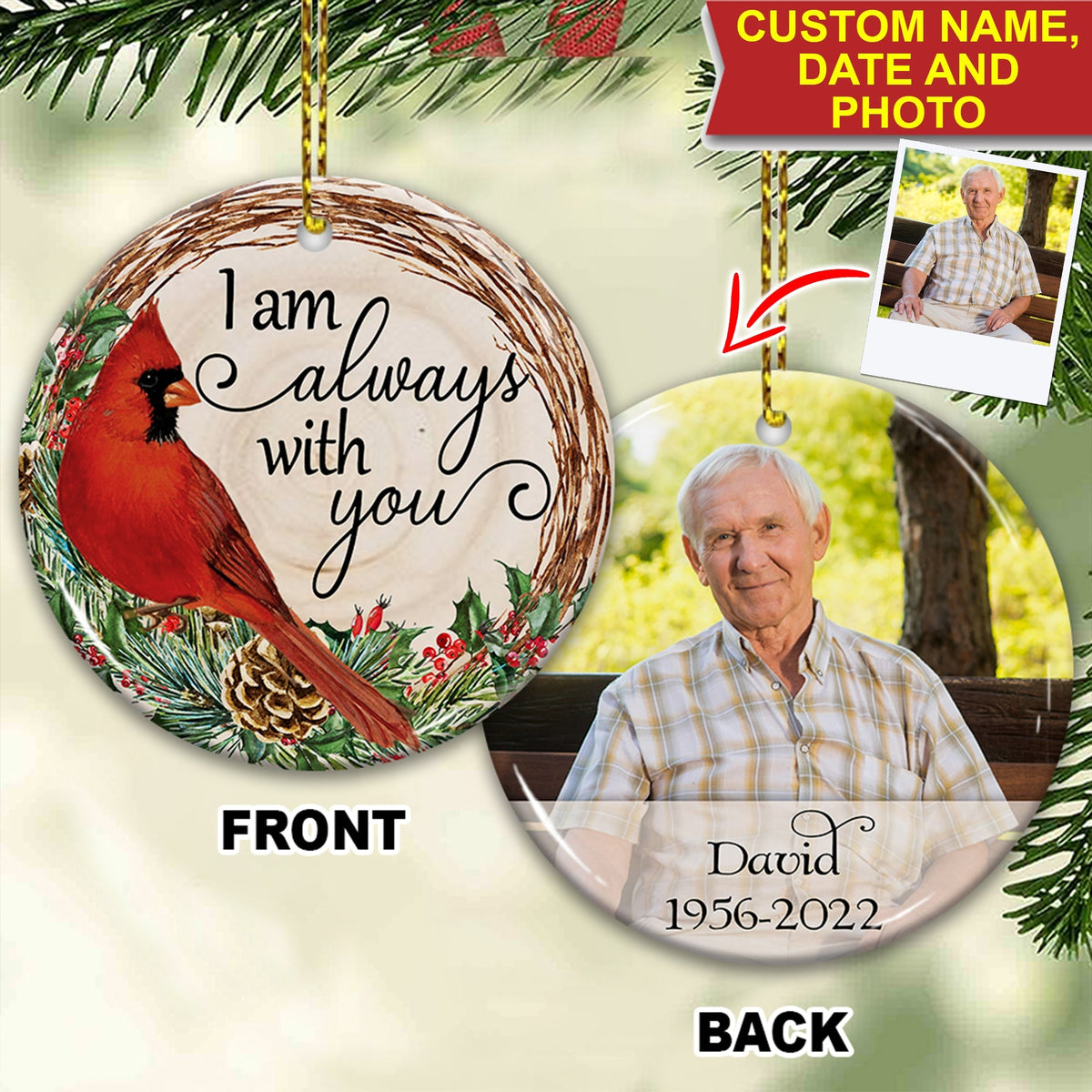 Blisscorners I Always With You - Custom Photo And Name- Personalized 2 Sides Ceramic Ornament - Gift For Family, Memorial Gift2D Flat LM2111