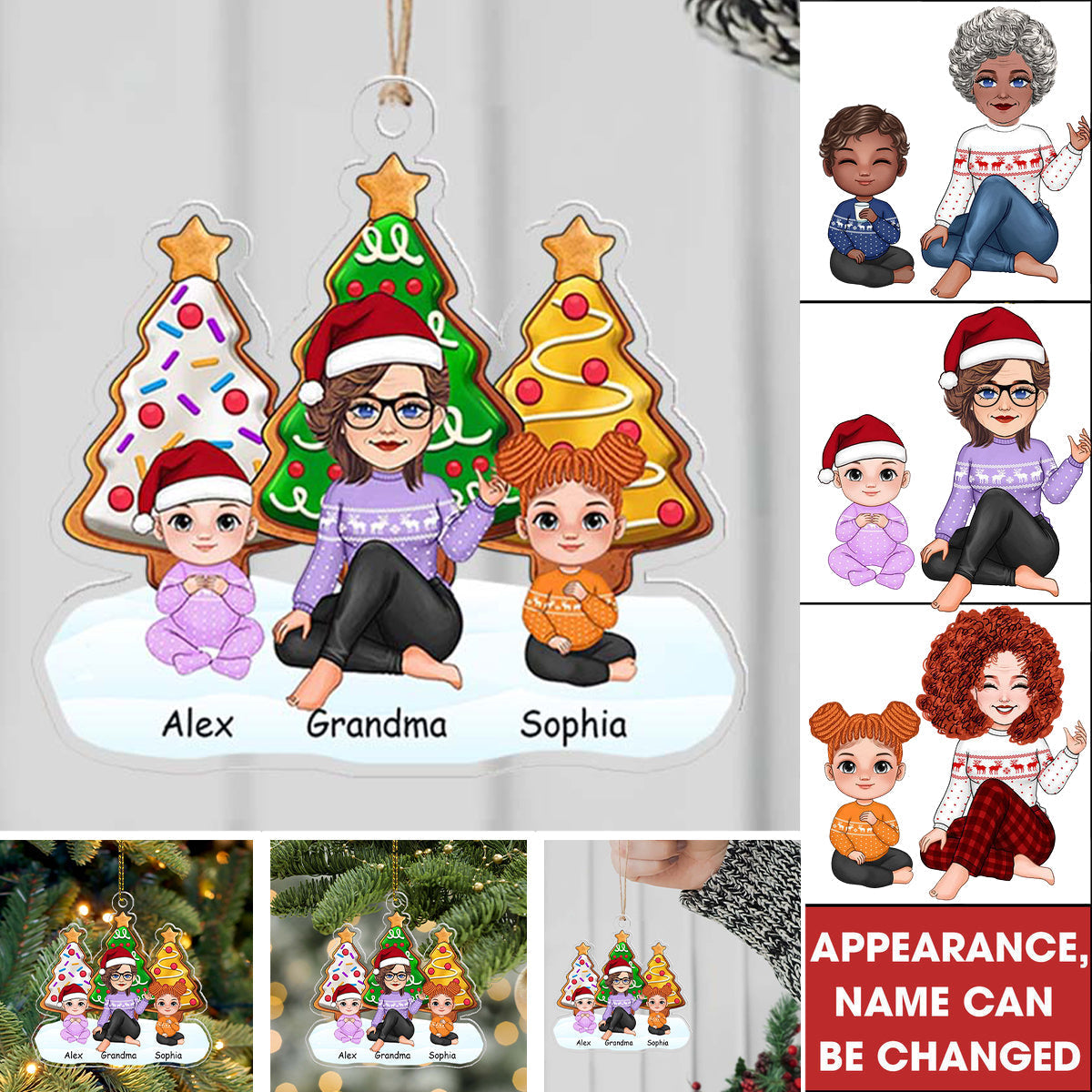 Blisscorners Grandma, Mom And Kids Sitting Under The Christmas Tree, Christmas Decor - Personalized Acrylic Ornament - Gift For Family2D Flat LM2111