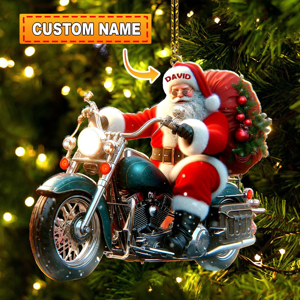 Blisscorners Custom Name Santa Motorbike Ornament, Santa Christmas Gift2D Flat LM2111