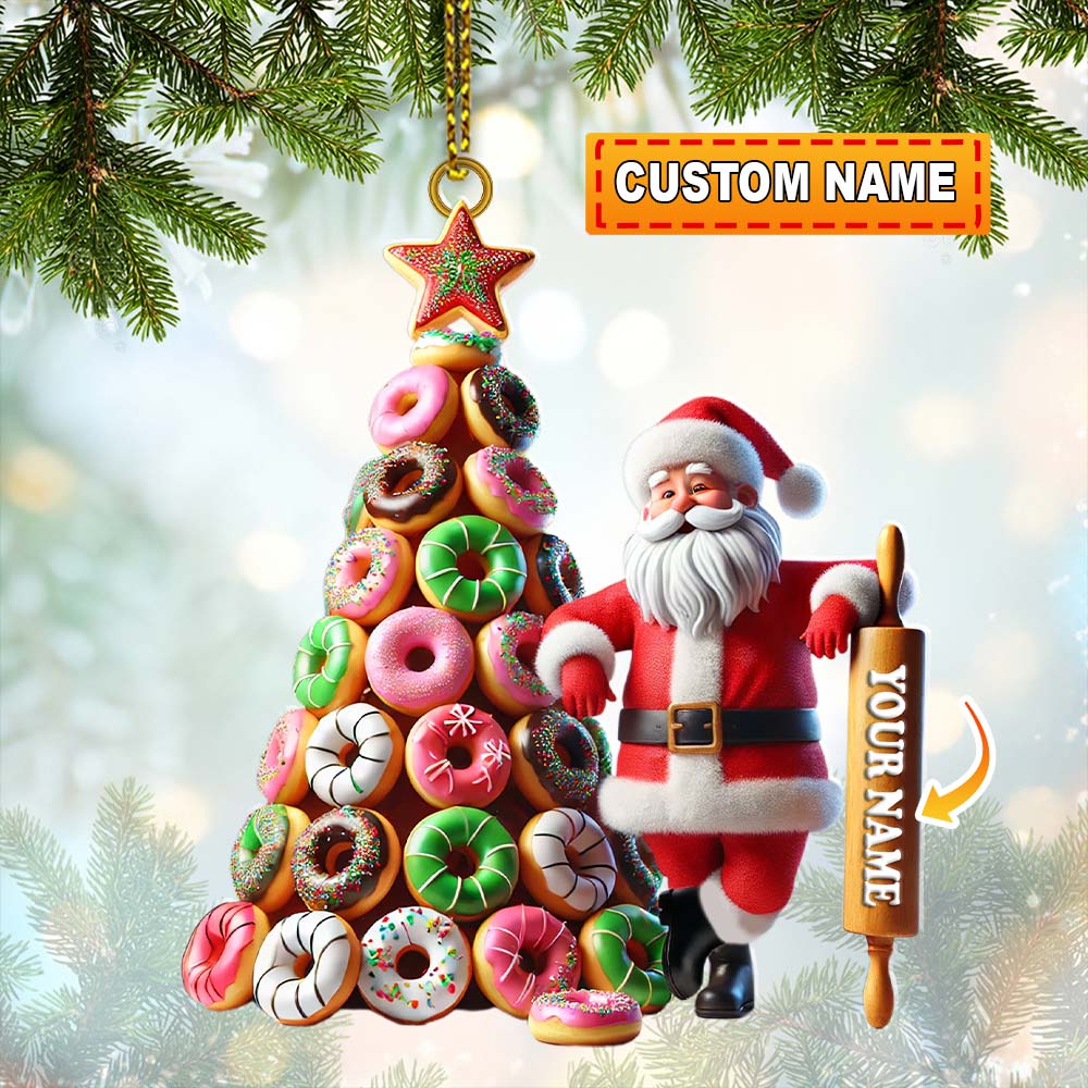 Blisscorners Custom Name Baking Santa Ornament, Christmas Gift for Baker2D Flat LM2111