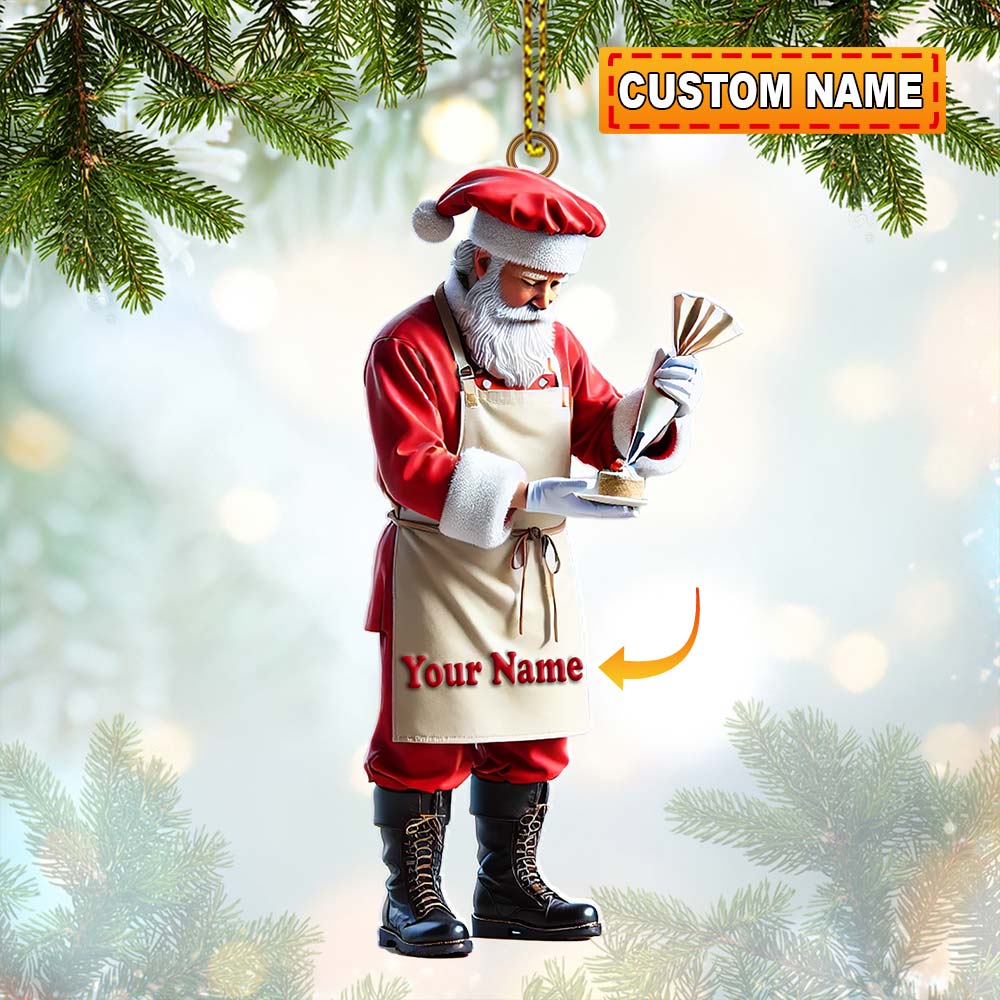 Blisscorners Custom Name Bakery Santa Ornament, Christmas Gift2D Flat LM2211