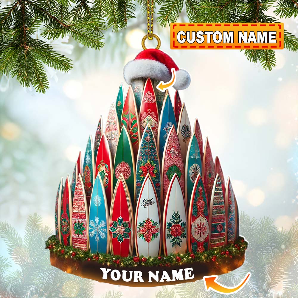 Blisscorners Custom Name Surfing Ornament, Christmas Gift for Surfing Lover2D Flat LM2111