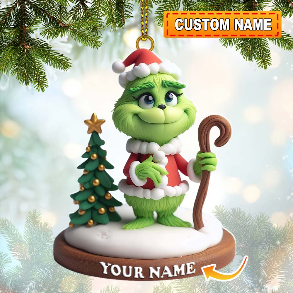 Blisscorners Custom Name Santa Grinch Ornament, Grinch Ornament Christmas Decoration2D Flat LM2111