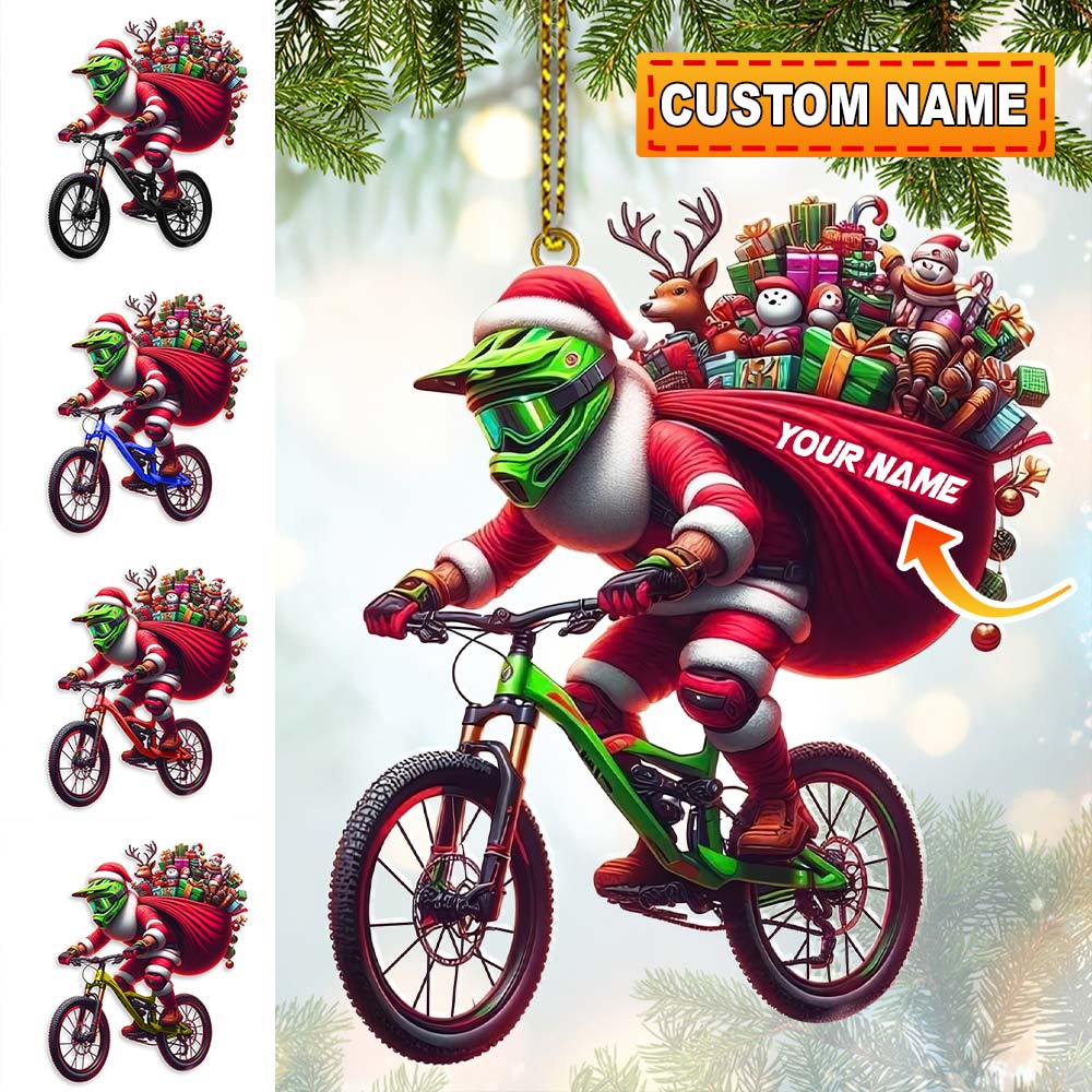Blisscorners Custom Name Santa Bicycle Ornament, Christmas Gift Decoration2D Flat LM2111