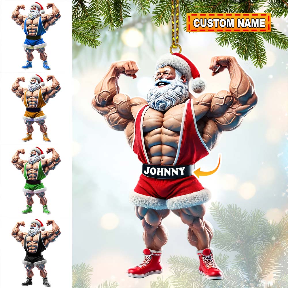Blisscorners Custom Name Gym Work Out Santa Ornament, Gymnastics Christmas Gift2D Flat LM2111