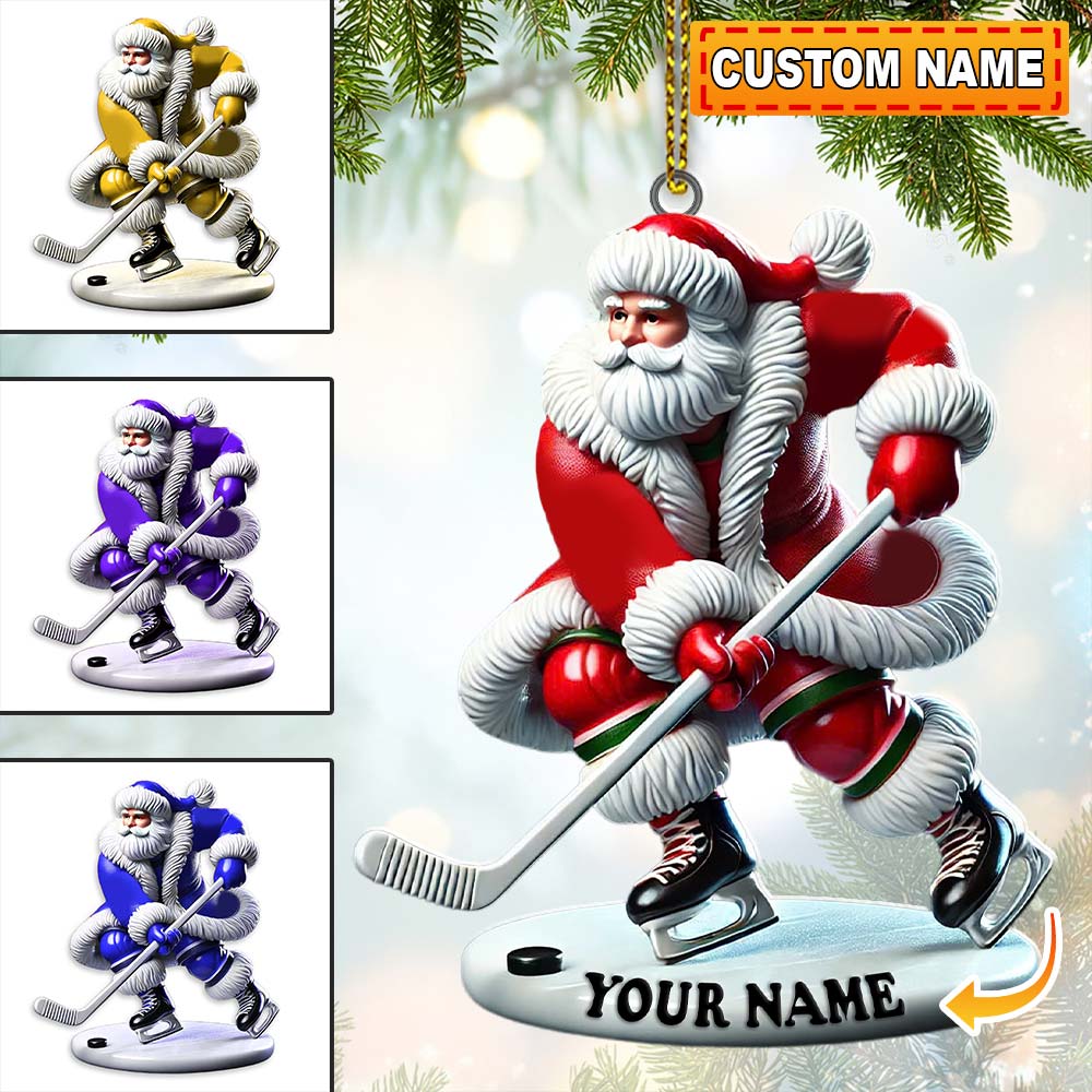 Blisscorners Custom Name Hockey Santa Ornament, Hockey Lover Christmas Gift2D Flat LM2211