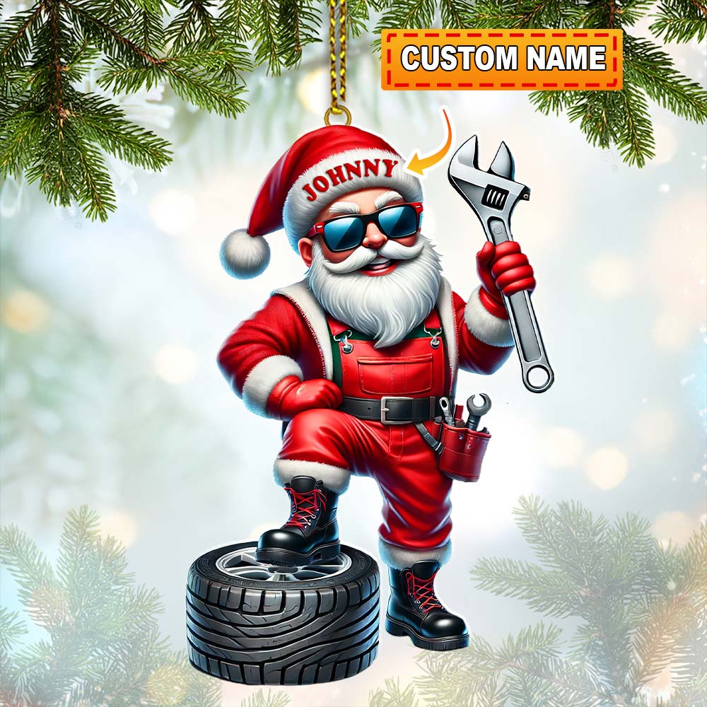 Blisscorners Custom Name Mechanic Santa Ornament, Mechanic Christmas Gift52D Flat LM2111