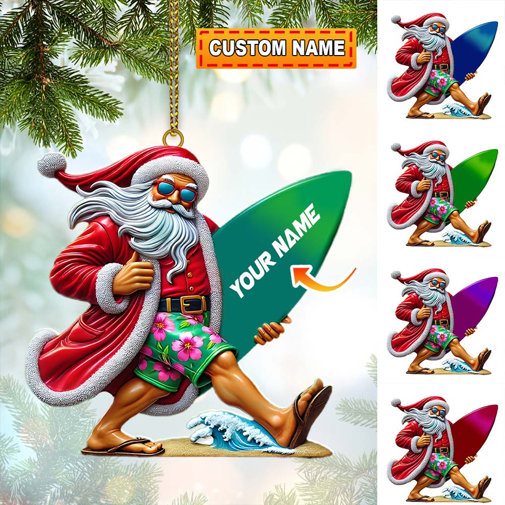 Blisscorners Custom Name Santa Surfing Ornament, Santa Christmas Gift2D Flat LM2111