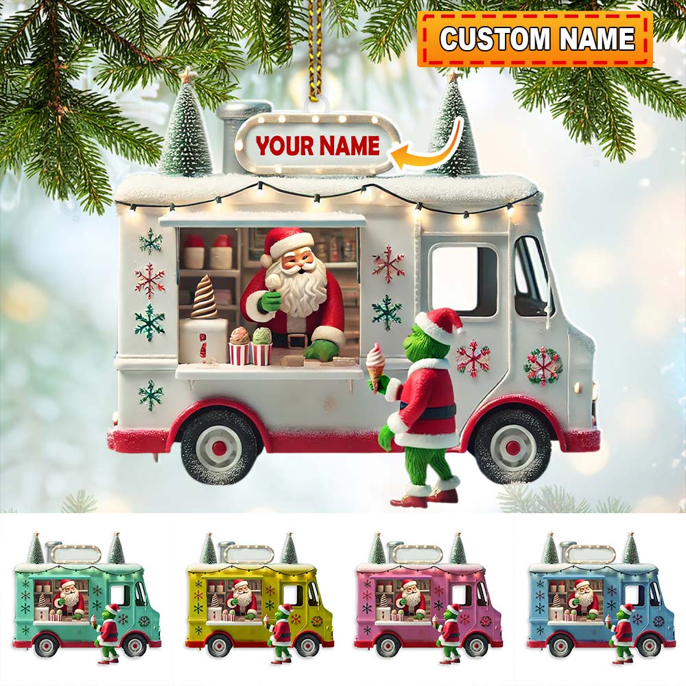 Blisscorners Custom Name Santa Ice Cream Truck Ornament, Christmas Gift2D Flat LM2111