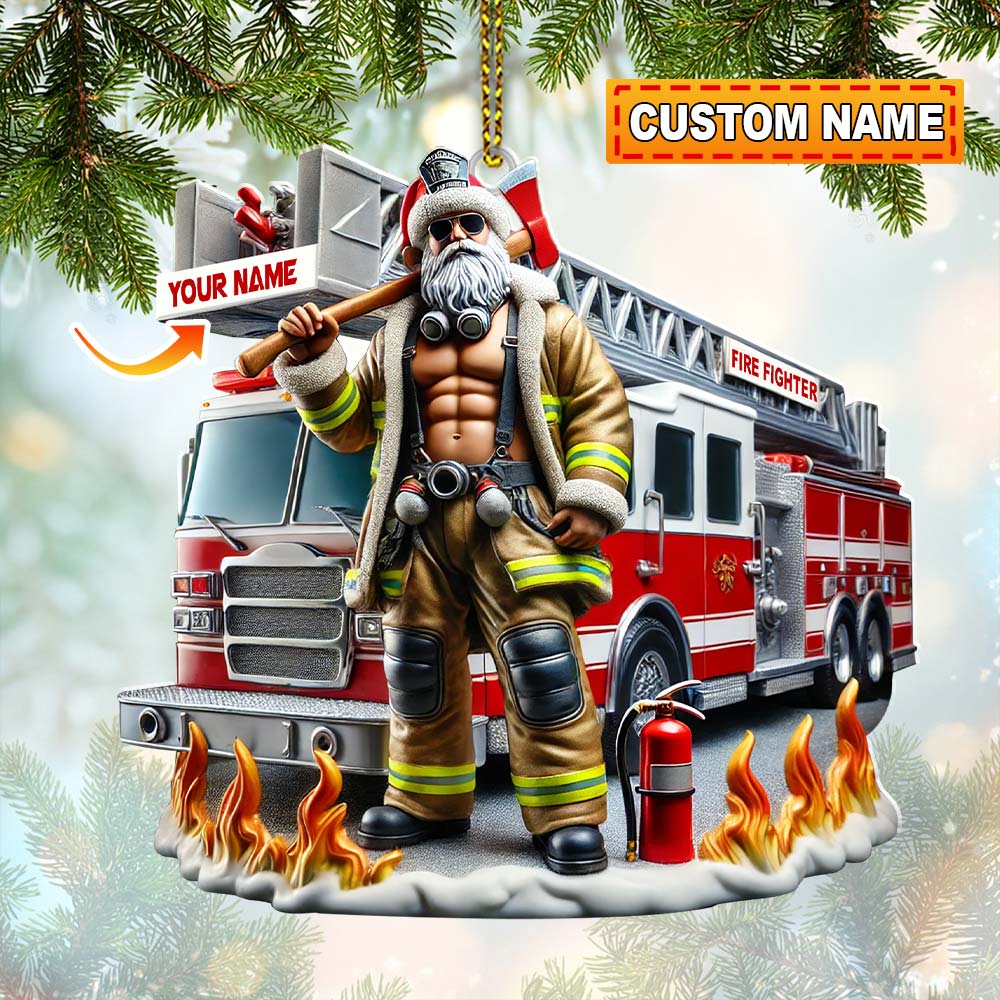 Blisscorners Custom Name Santa Fireman Ornament, Firefighter Ornament Christmas Decoration2D Flat LM2111