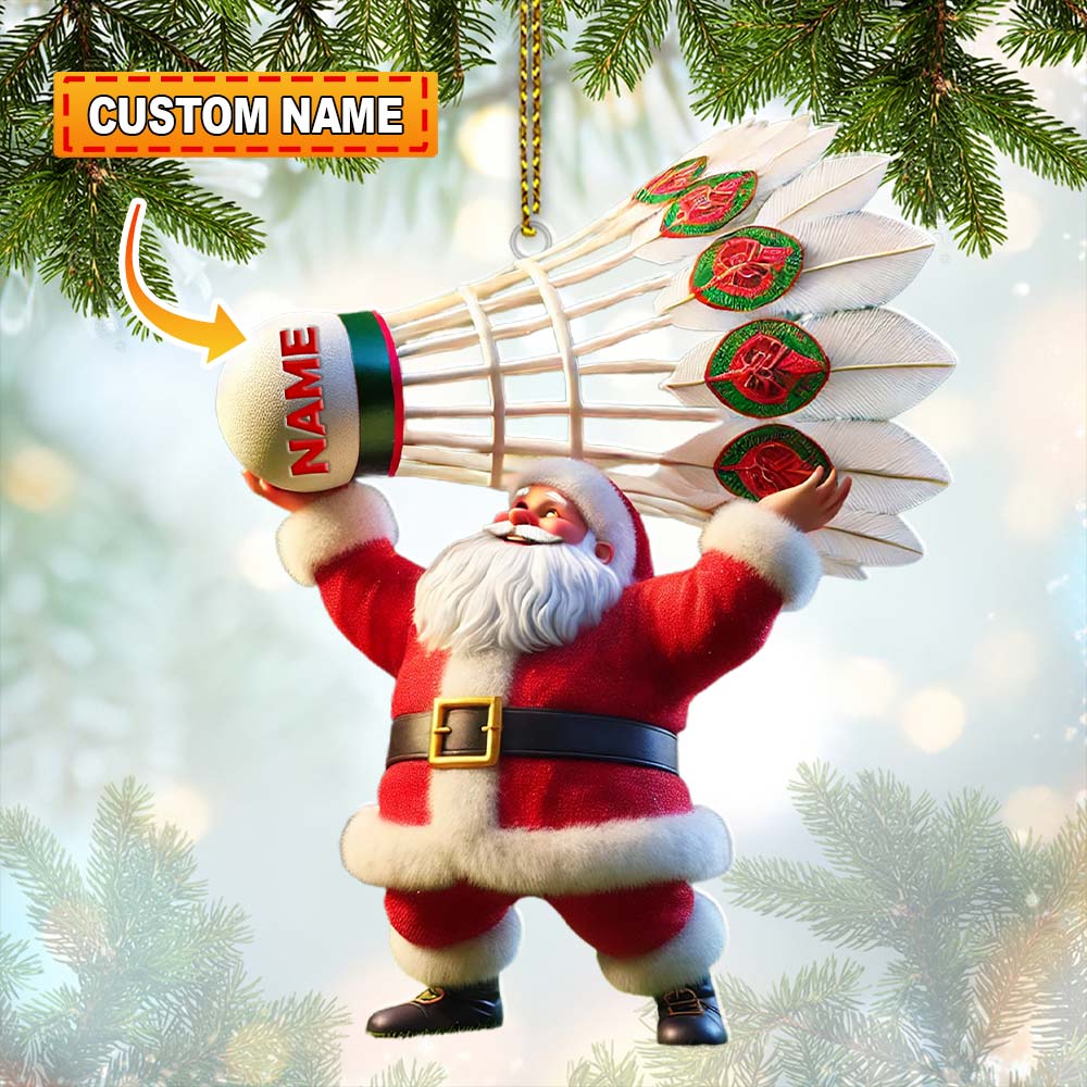Blisscorners Custom Name Santa Badminton Ornament, Christmas Gift for Badminton Lover2D Flat LM2111