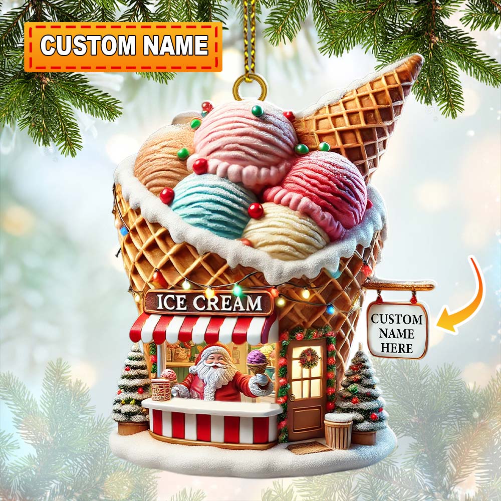 Blisscorners Custom Name Santa Ice Cream Ornament, Santa Christmas Gift2D Flat LM2111