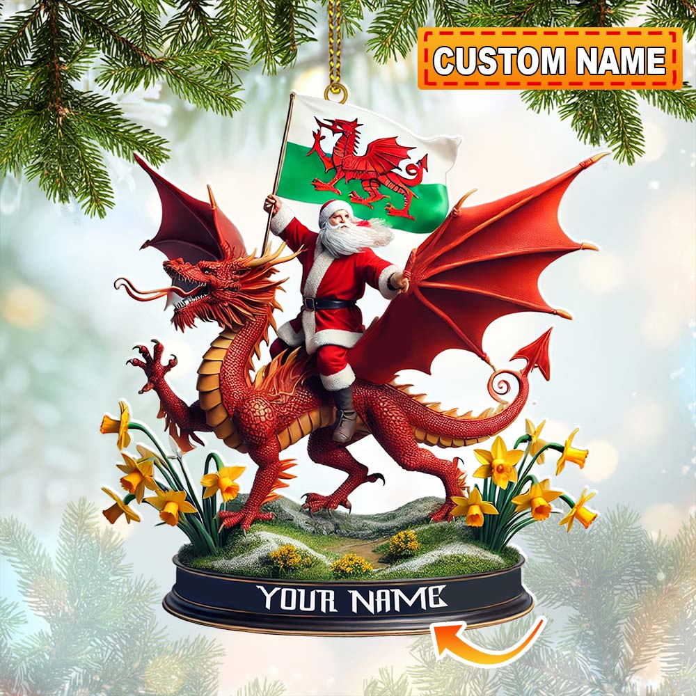 Blisscorners Custom Name Santa Dragon Ornament, Christmas Gift for Dragon Lover42D Flat LM2111