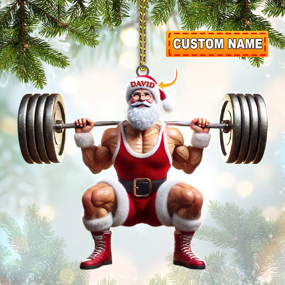 Blisscorners Custom Name Gym Work Out Santa Ornament, Gymnastics Christmas Gift92D Flat LM2211
