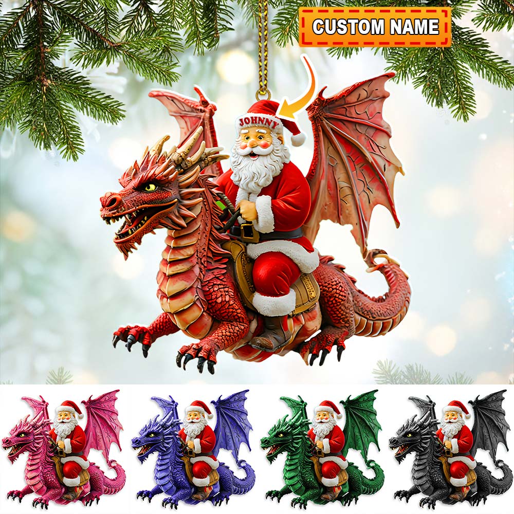 Blisscorners Custom Name Santa Dragon Ornament, Christmas Gift for Dragon Lover862D Flat LM2111