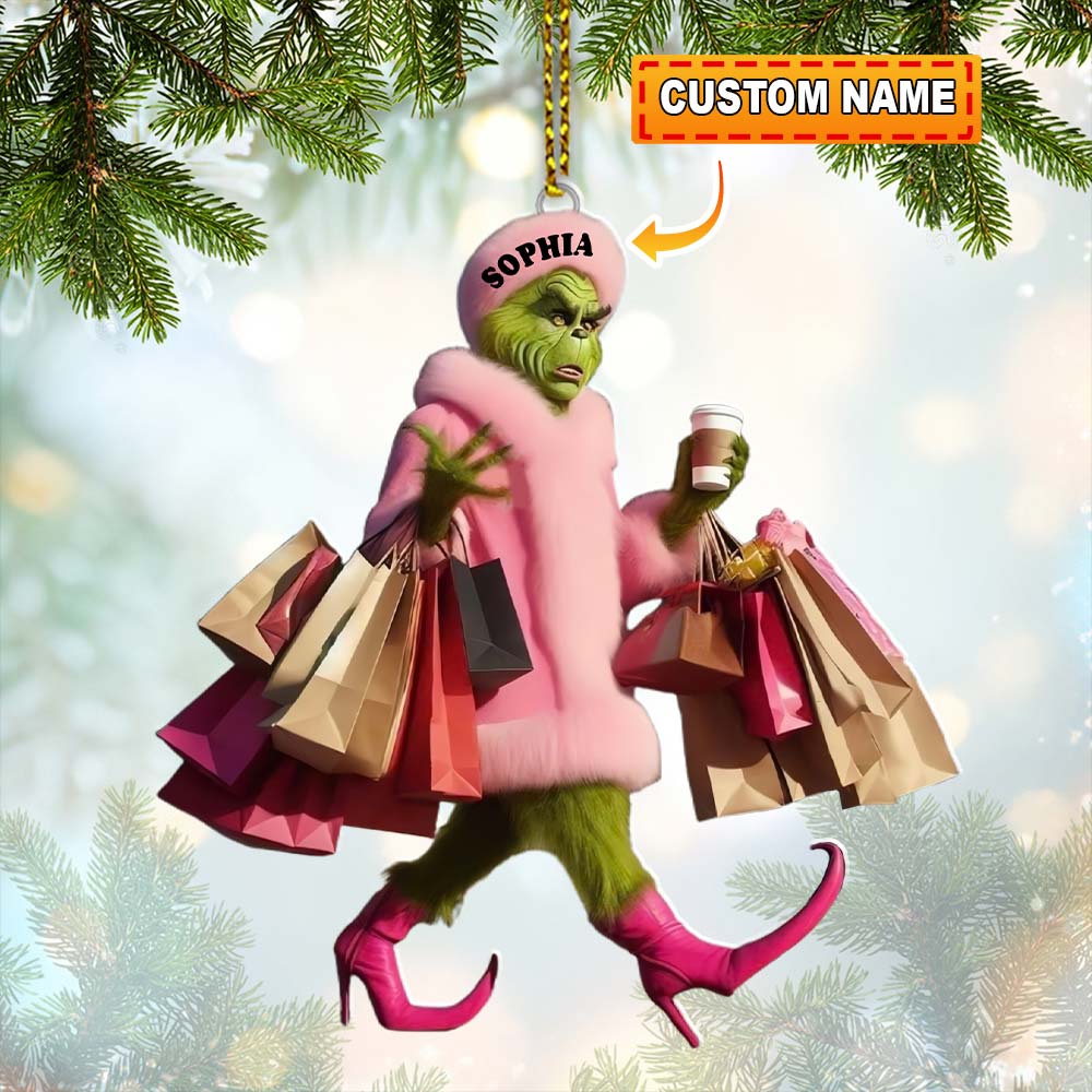 Blisscorners Custom Name Grinch Shopping Ornament, Grinch Christmas Gift2D Flat LM2111