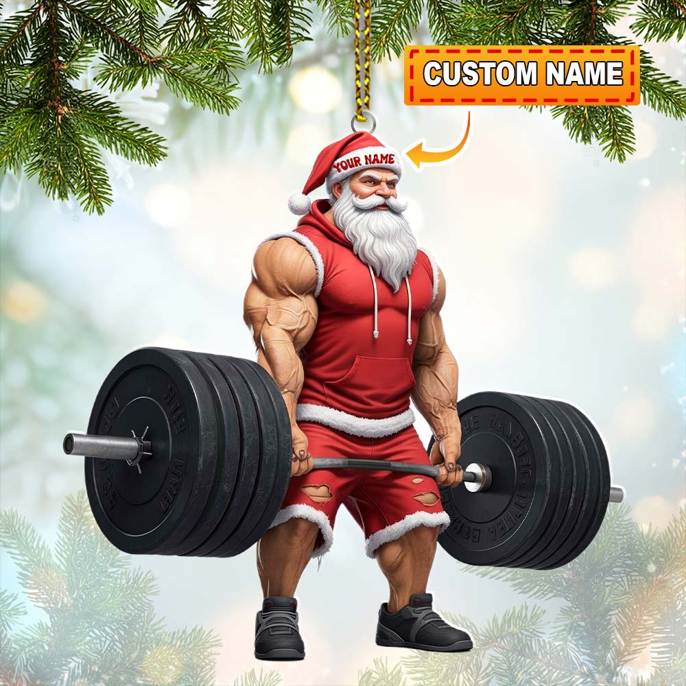 Blisscorners Weightlifting Santa, Home Decor, Christmas Ornament, Personalized Ornaments\2D Flat LM2111