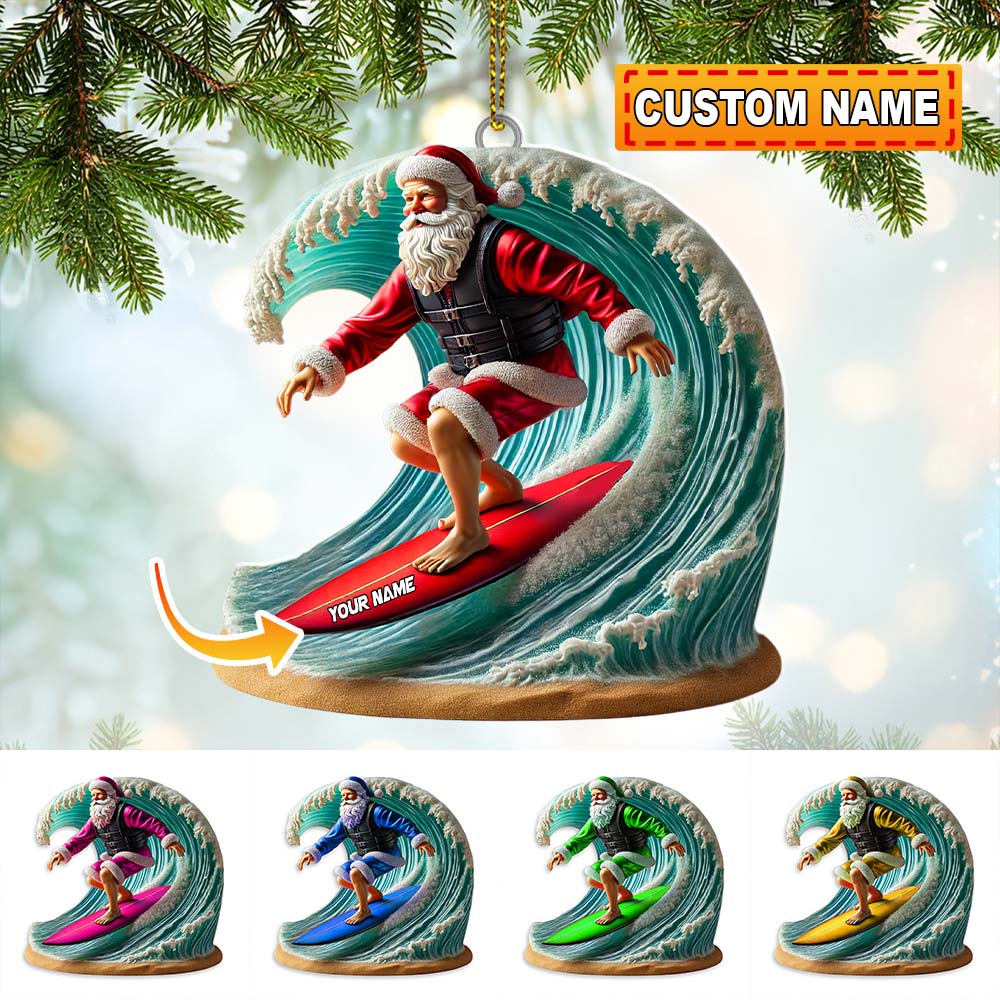 Blisscorners Custom Name Santa Surfing Ornament, Christmas Gift Decoration2D Flat LM2111