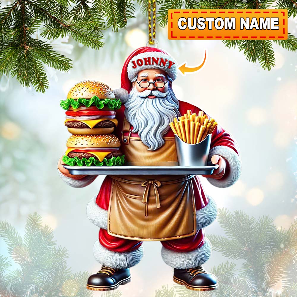 Blisscorners Custom Name Fast Food Santa Ornament, Santa Christmas Gift Decoration2D Flat LM2111