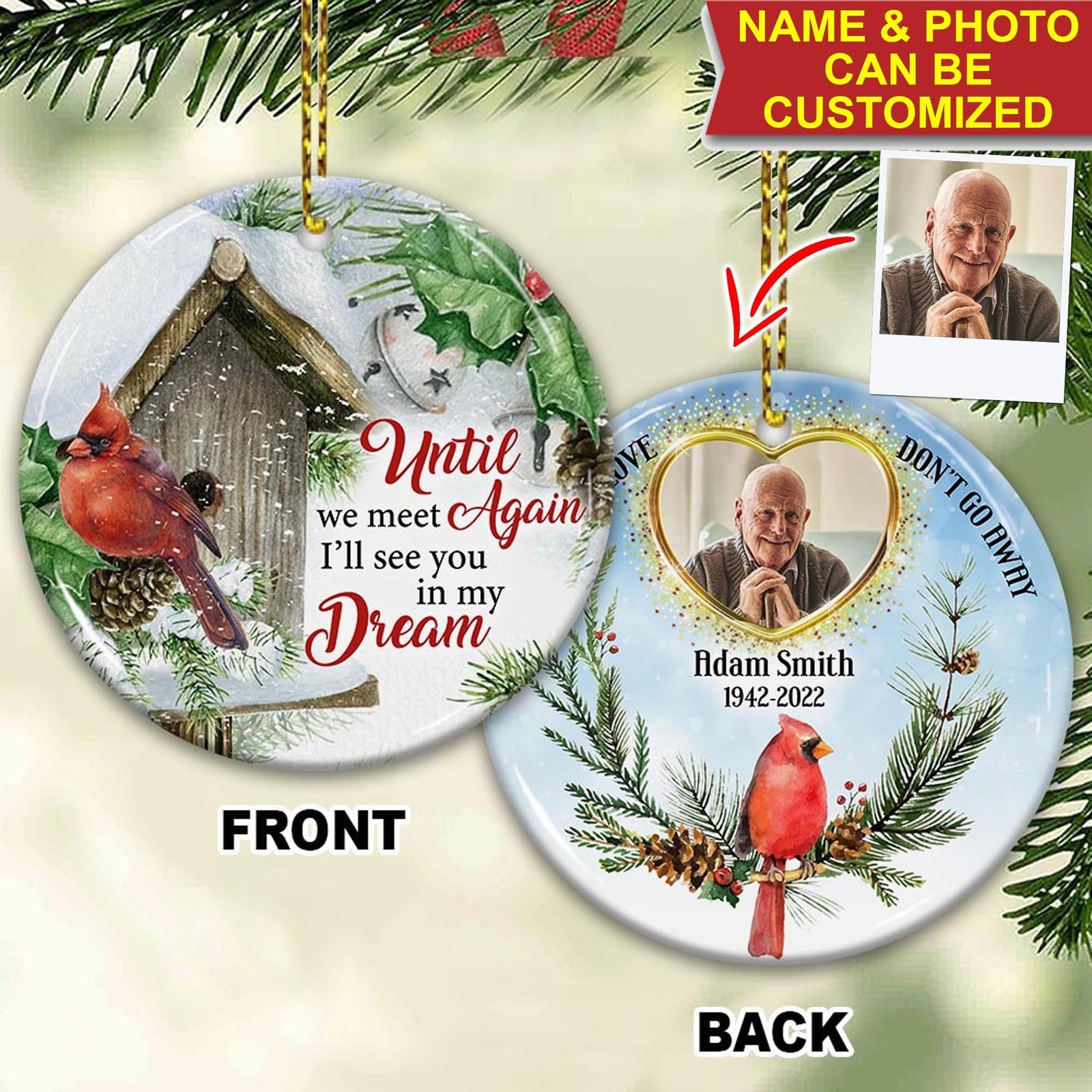 Blisscorners Until We Meet Again I'll See You In My Dream - Custom Photo And Name- Personalized 2 Sides Ceramic Ornament2D Flat LM2111