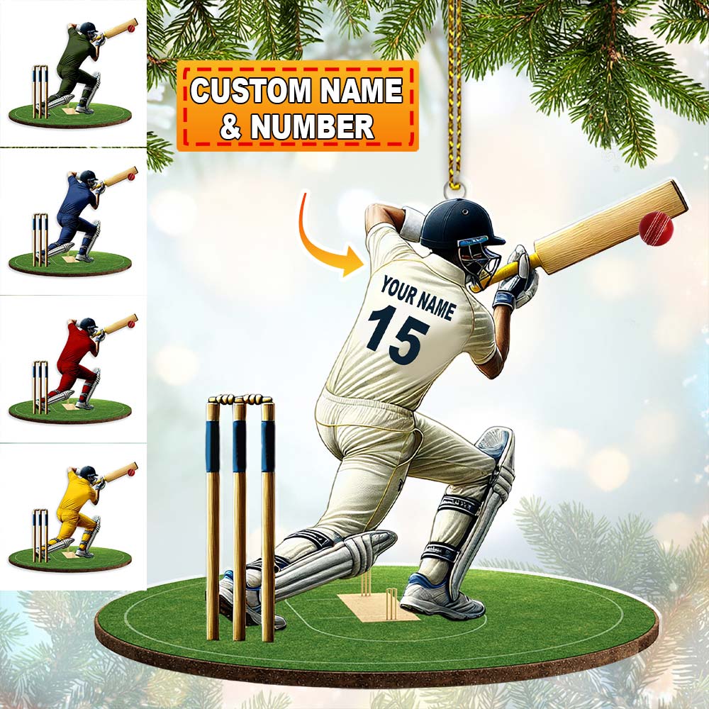 Blisscorners Custom Name Cricket Ball Ornament, Cricket Ball Lover Christmas Gifts2D Flat LM2211