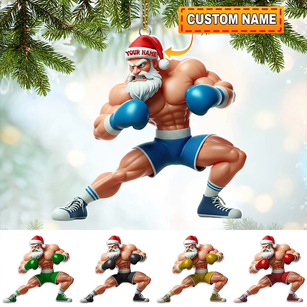 Blisscorners Boxing Santa, Home Decor, Christmas Ornament, Personalized Ornament2D Flat LM2111