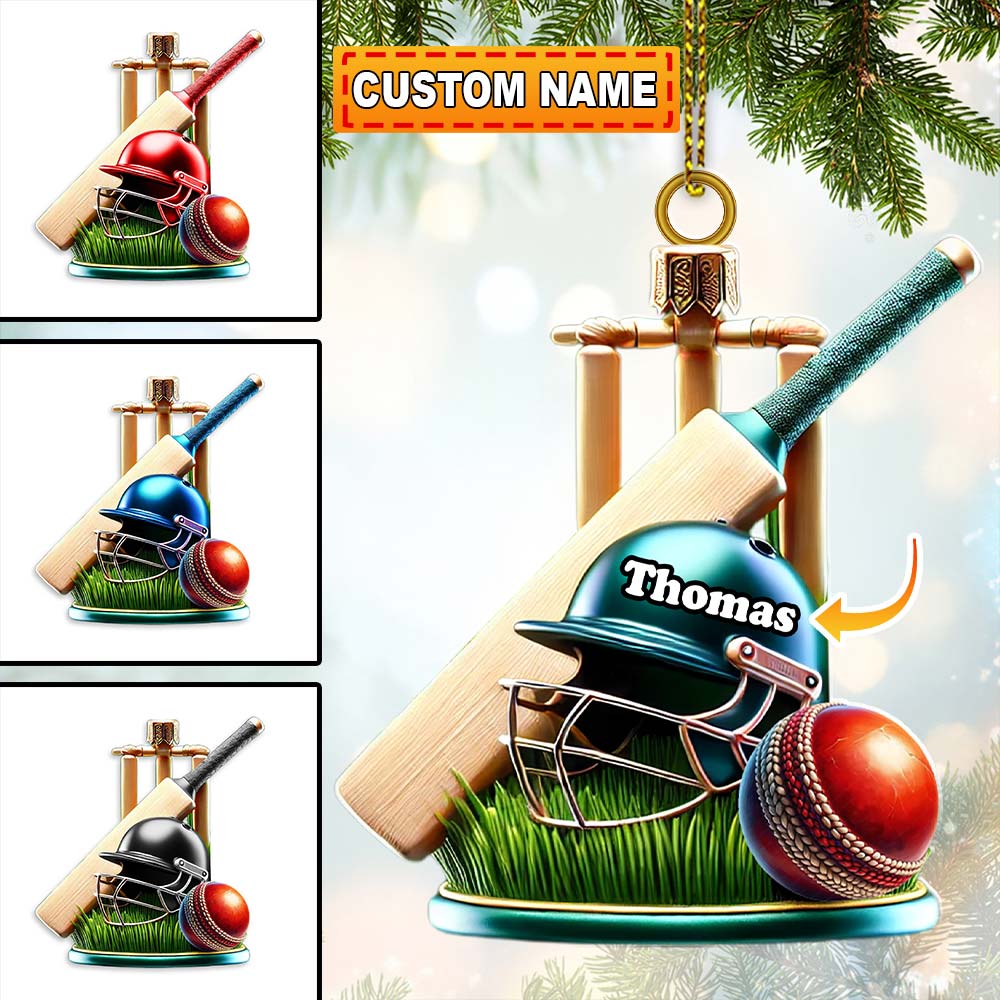 Blisscorners Custom Name Cricket Ball Ornament, Cricket Ball Lover Christmas Gift102D Flat LM2211