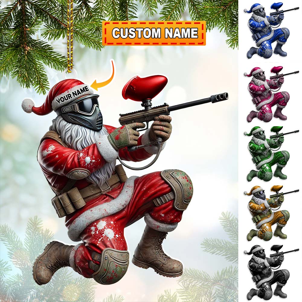 Blisscorners Custom Name Paintball Shooting Santa Ornament, Paintball Shooting Christmas Gift2D Flat LM2111