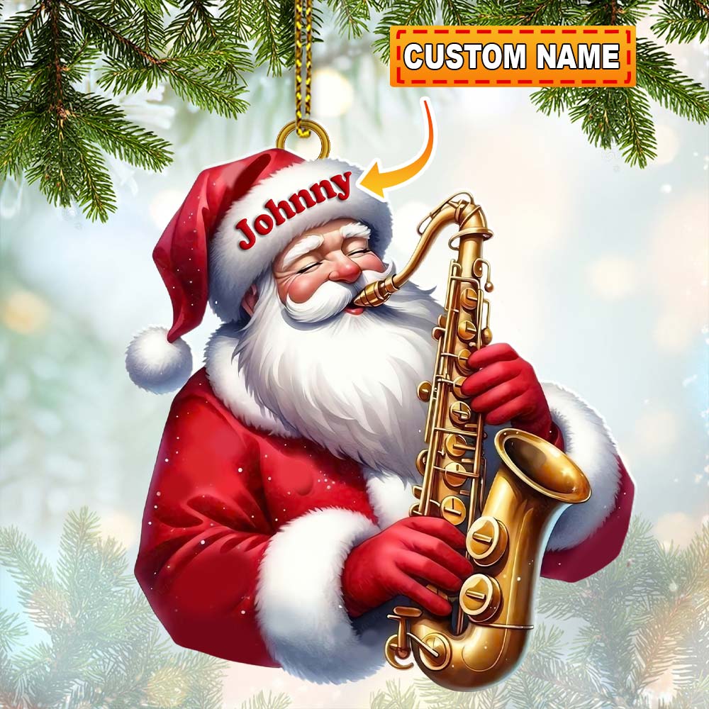Blisscorners Custom Name Saxophone Santa Ornament, Saxophone Lover Christmas Gift2D Flat LM2211