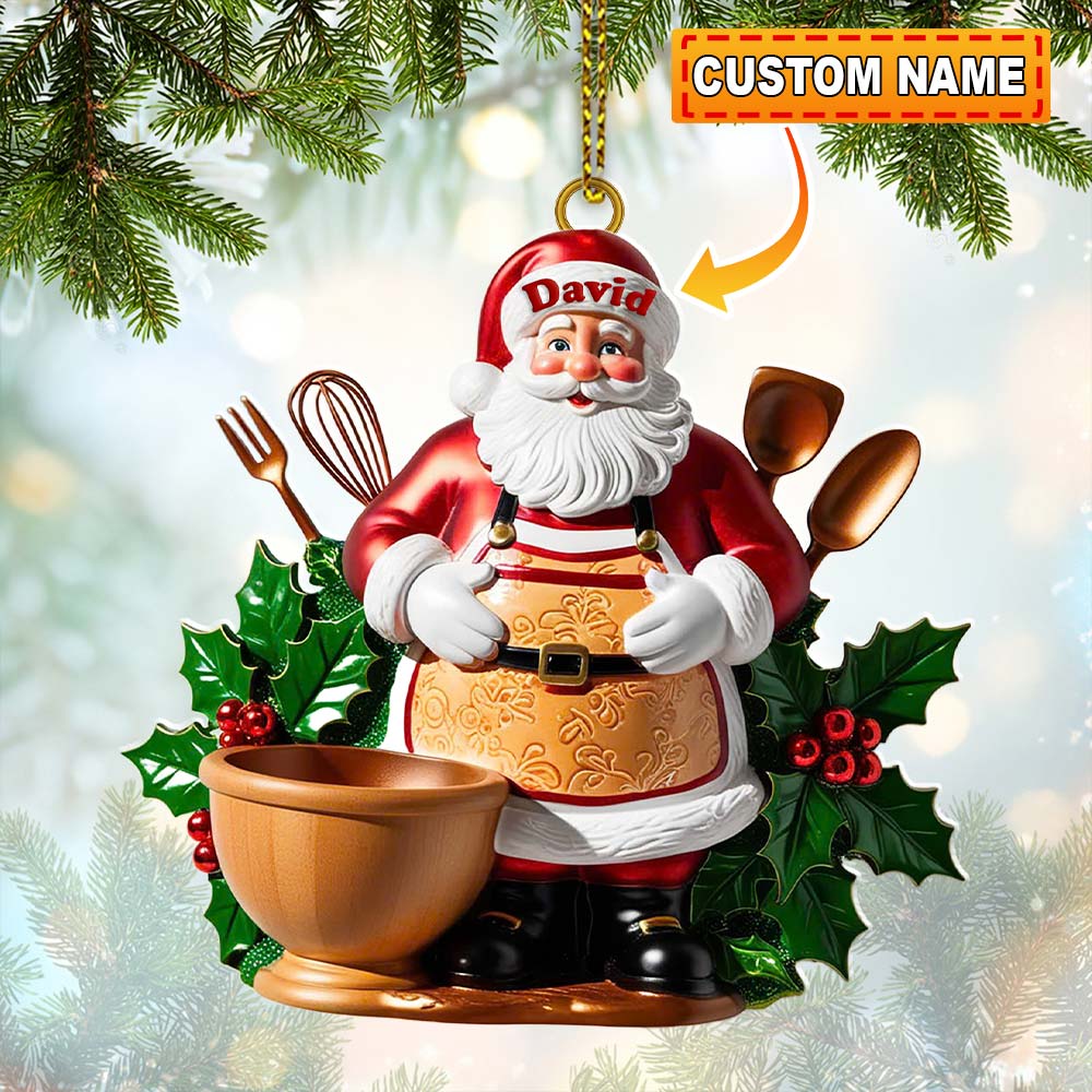 Blisscorners Custom Name Baker Santa Ornament, Christmas Gift for Baking Lover2D Flat LM2211