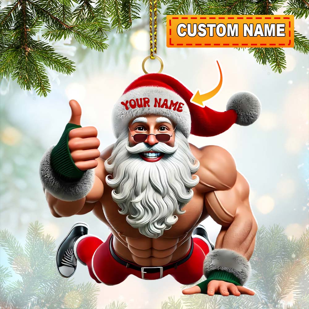 Blisscorners Fitness Santa, Home Decor, Christmas Ornament, Personalized Ornament2D Flat LM2111