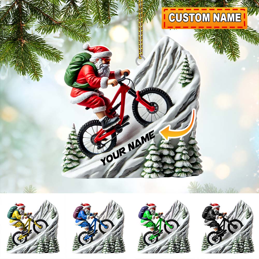 Blisscorners Custom Name Santa Mountain Bike Ornament, Santa Christmas Gift52D Flat LM2111