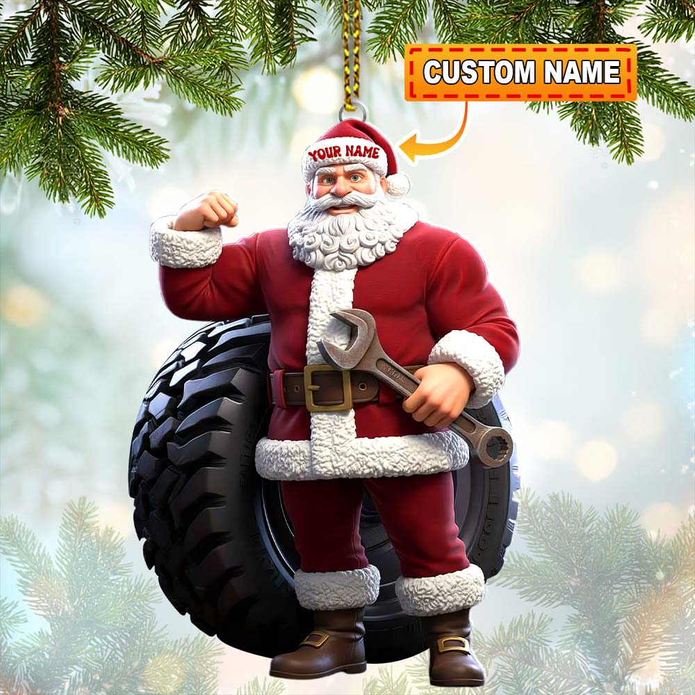 Blisscorners Christmas Santa Mechanic, Home Decor, Christmas Ornament, Personalized Ornament2D Flat LM2111
