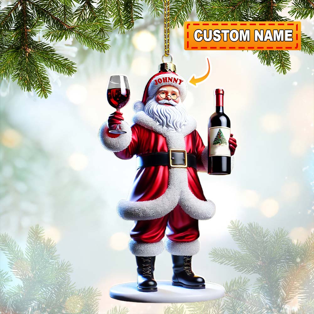 Blisscorners Custom Name Santa Wine Ornament, Santa Christmas Gift2D Flat LM2111