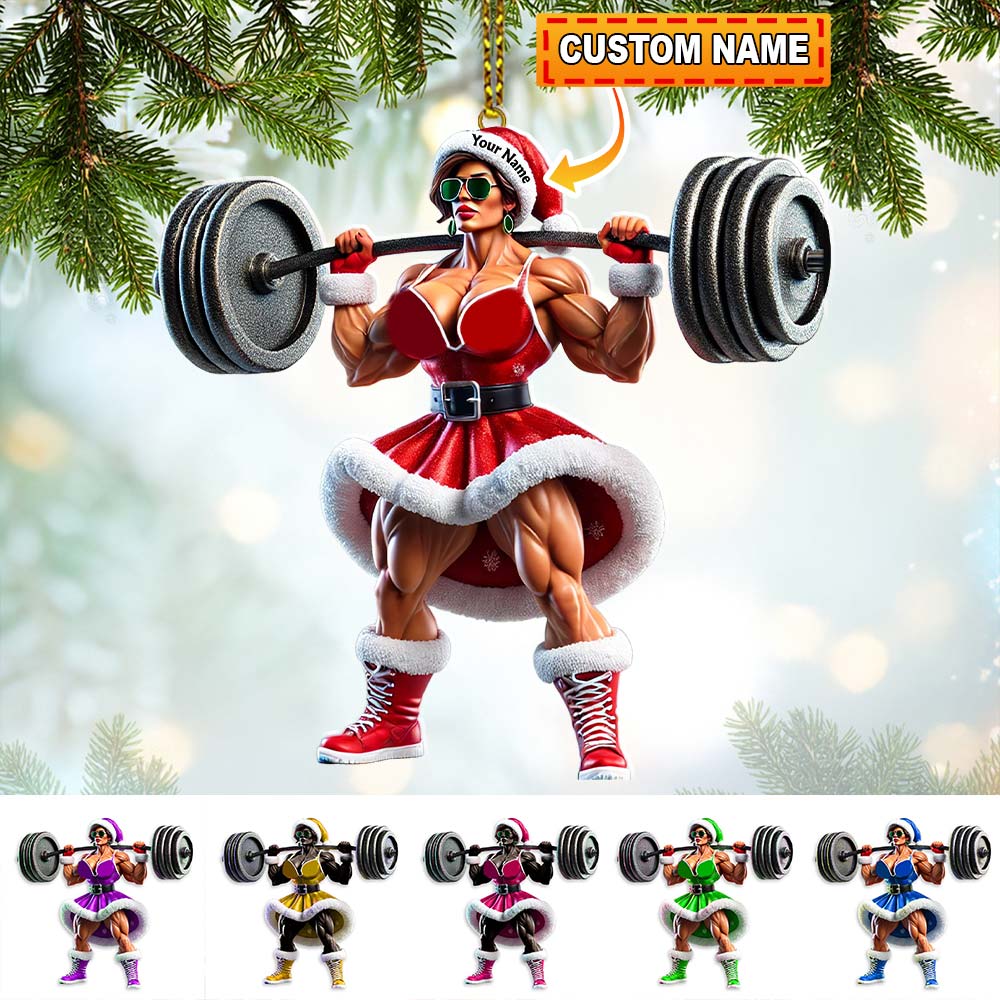 Blisscorners Custom Name Woman Gym Work Out Santa Ornament, Christmas Gift Decor2D Flat LM2111