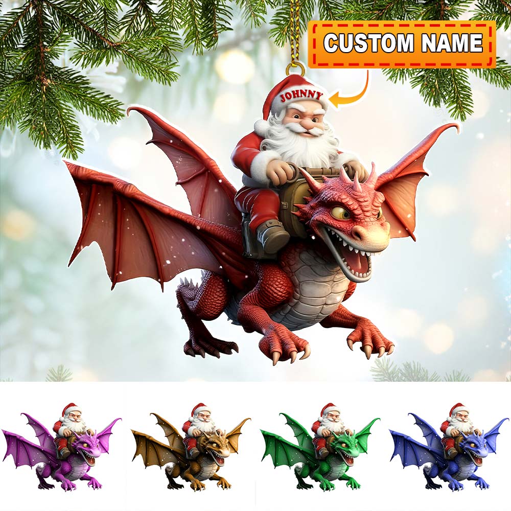Blisscorners Custom Name Santa Dragon Ornament, Christmas Gift for Dragon Lover52D Flat LM2111