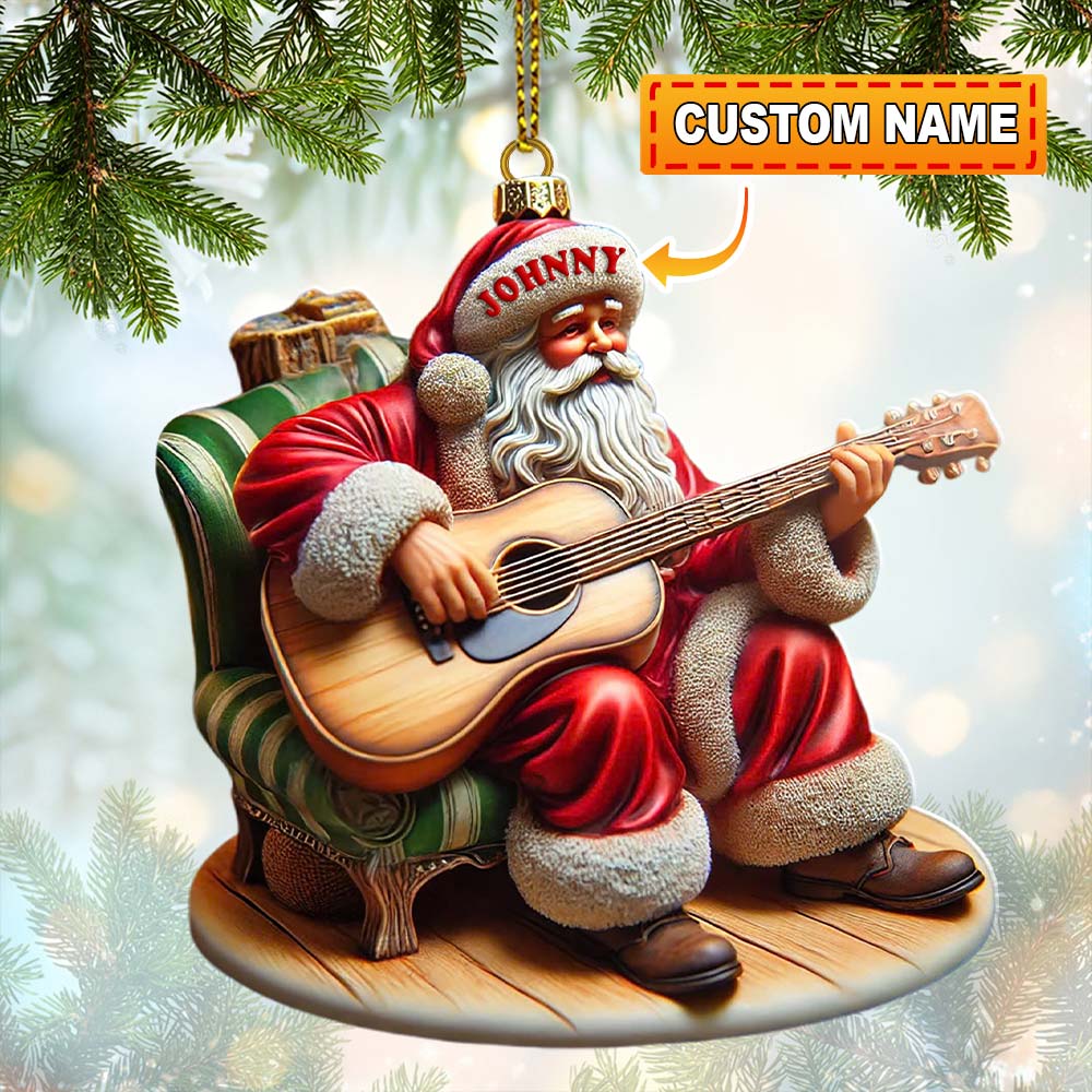 Blisscorners Custom Name Santa with Guitar Ornament, Santa Christmas Gift2D Flat LM2111