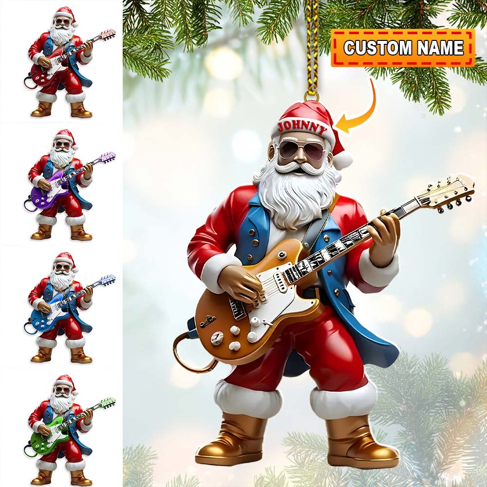 Blisscorners Custom Name Santa Guitar Ornament, Santa Christmas Gift2D Flat LM2111