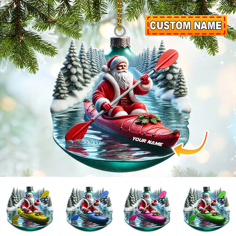 Blisscorners Custom Name Santa Kayaking Ornament, Christmas Gift Decoration2D Flat LM2111