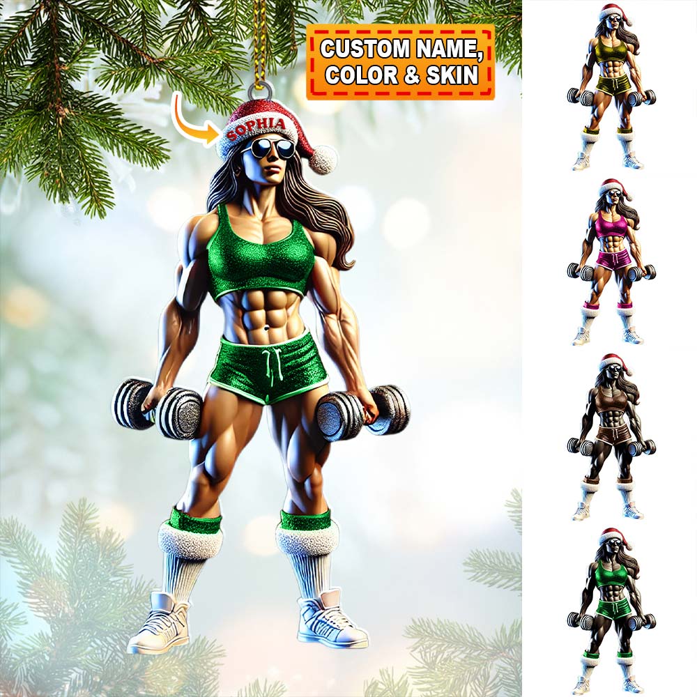 Blisscorners Custom Name Woman Gym Work Out Santa Ornament, Gymnastics Christmas Gift2D Flat LM2111